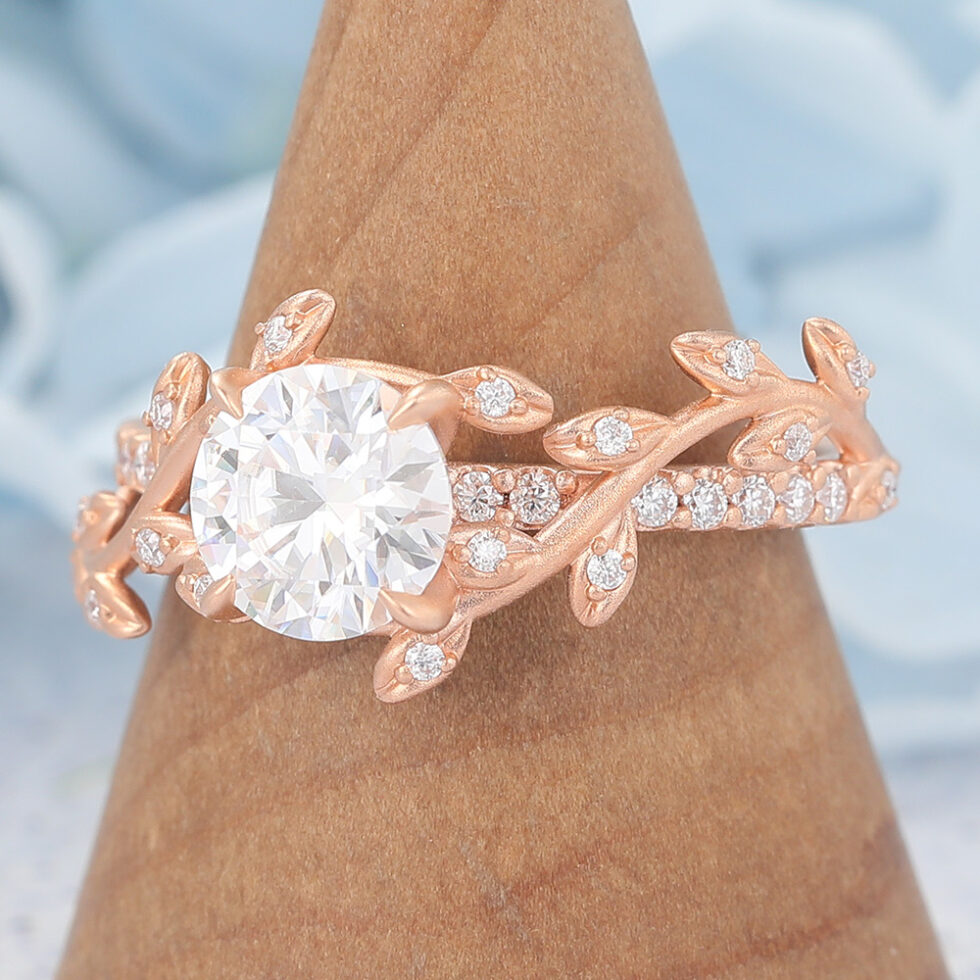 Unique Matte Finish Round Cut Moissanite Engagement Ring